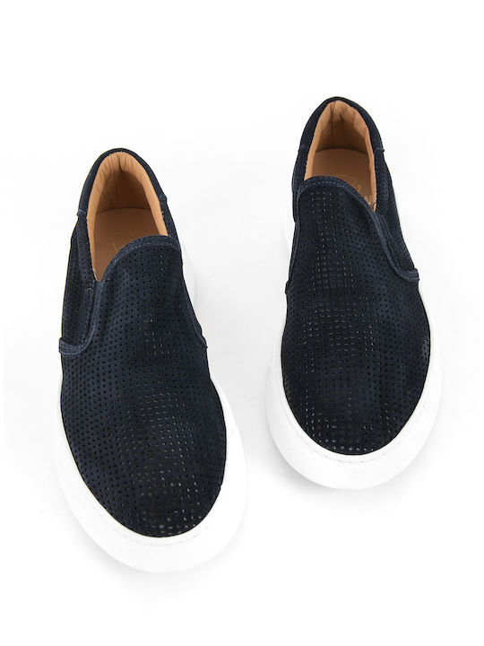 Men's Navy Leather Slip On Shoes - Flats & Moccasins