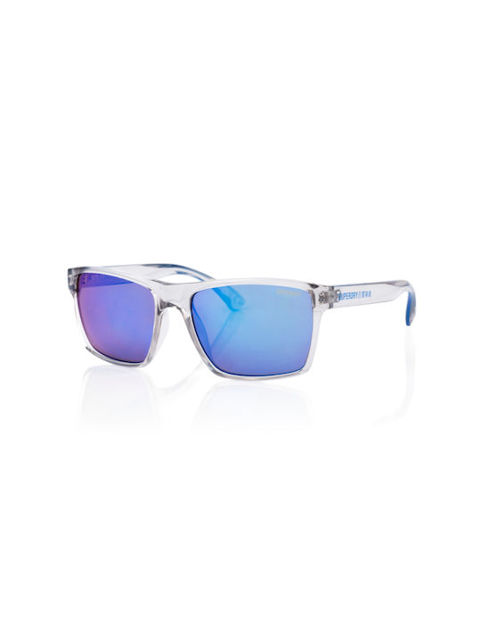 Superdry Sunglasses with Transparent Plastic Frame and Blue Mirror Lens SDSKOBE153