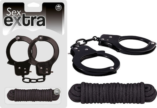 Nanma Metal Sex Extra Cuffs & Love Rope Белезници в Черен Цвят