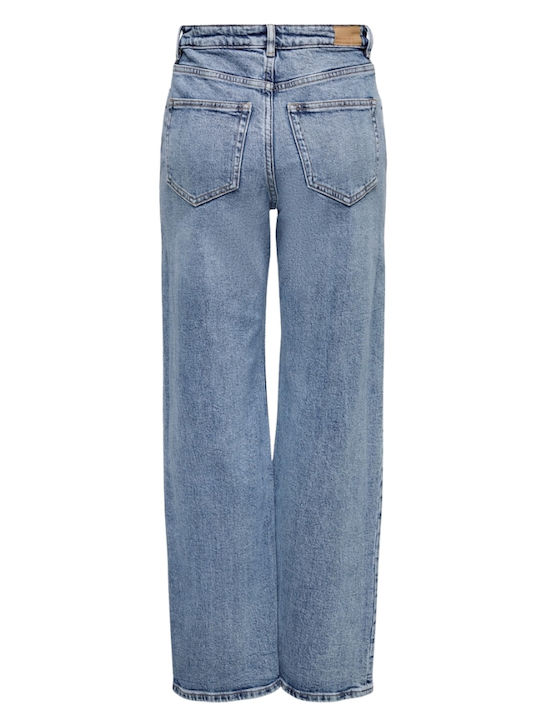 High Waist Women's Jean Trousers in Relaxed Fit Medium Blue Denim