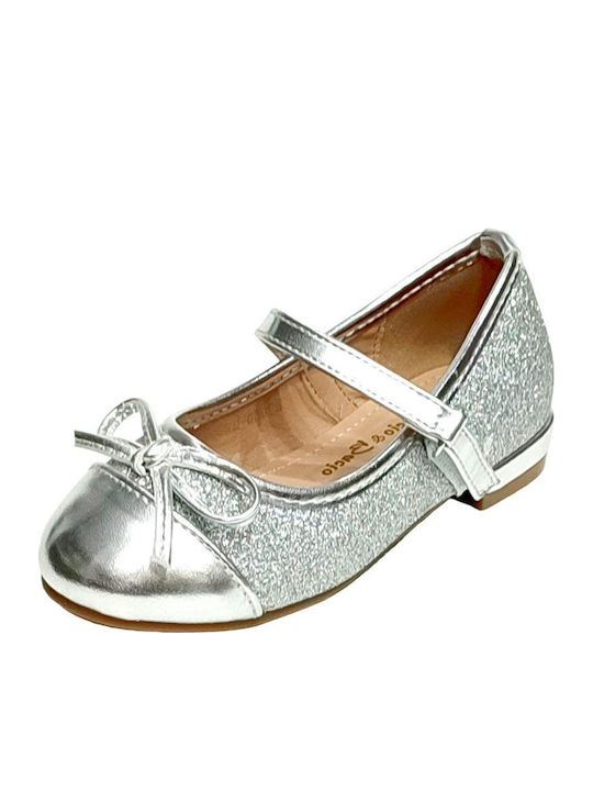 Kids Ballerinas with Hoop & Loop Closure Silver