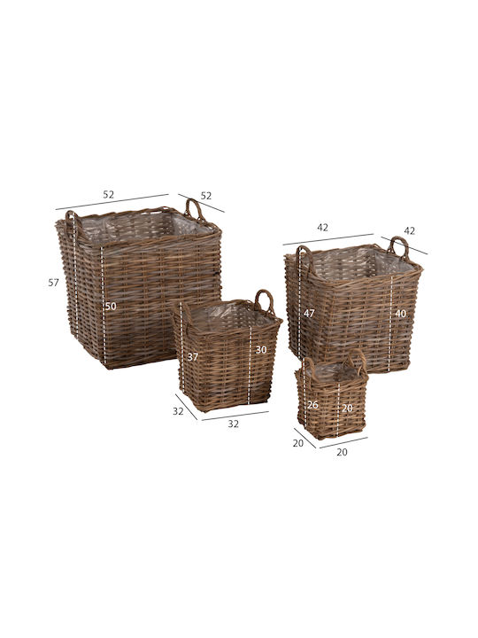 Set of Decorative Baskets Rattan with Handles Gray 4pcs HomeMarkt