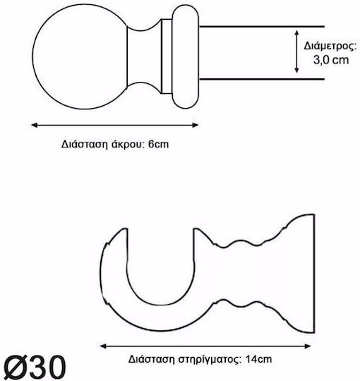 Ramino Дърво Корниз Φ30мм 160бр Бял