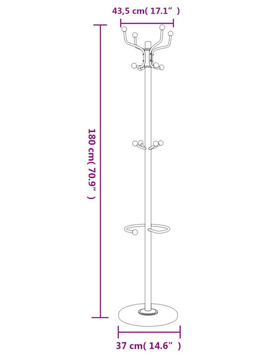 vidaXL Cuiere de podea Metal Negru 37x37x180cm
