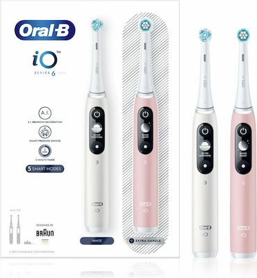 Oral-B iO Series 6 Periuță de dinți electrică cu cronometru și senzor de presiune Pachet Duo White/Pink