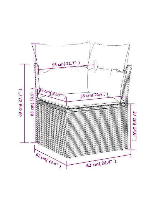 Corner Outdoor Sofa Rattan with Cushions 55x55x69cm