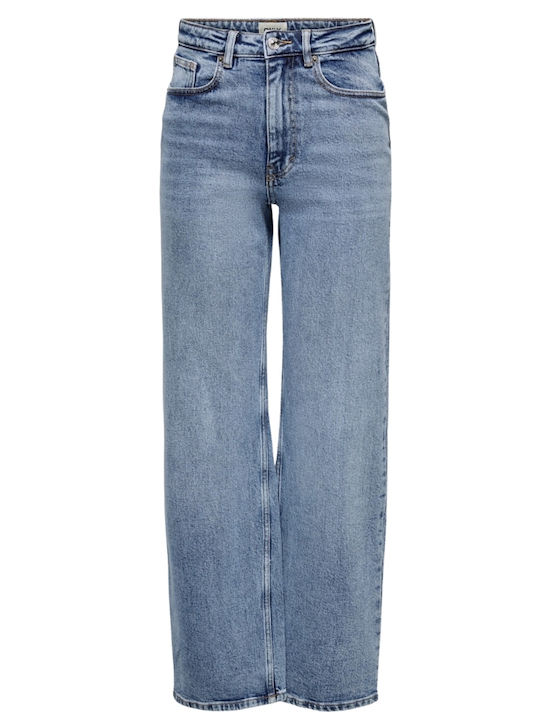 High Waist Women's Jean Trousers in Relaxed Fit Medium Blue Denim