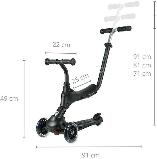 Q Play Kids Scooter Sema Pro 3-Wheel with Seat for 12+ Months Black