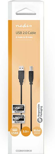 Nedis USB 2.0 Cable USB-A male - USB-B male Μαύρο 3m CCGB60100BK30