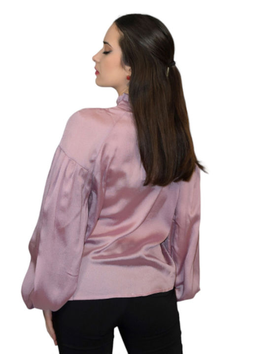 Morena Spain Women's Blouse Satin Long Sleeve Purple