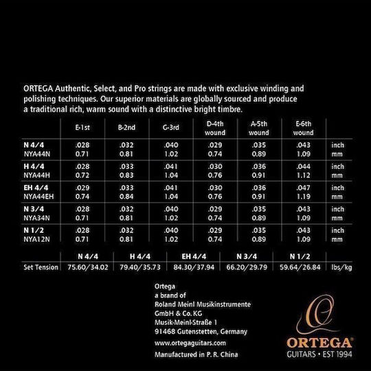 Ortega Hard Σετ Χορδών Κλασικής Κιθάρας 29 - 47"