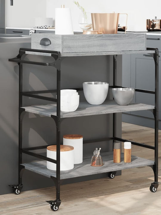 vidaXL Τρόλεϊ Κουζίνας Ξύλινο 3 Θέσεων Γκρι 81.5x41x92.5cm