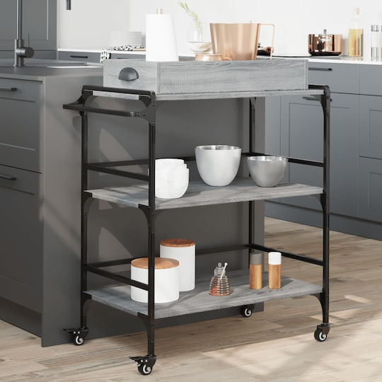 vidaXL Τρόλεϊ Κουζίνας Ξύλινο 3 Θέσεων Γκρι 81.5x41x92.5cm