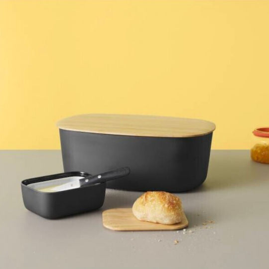 Stelton Ψωμιέρα με Καπάκι Ξύλινη Μαύρη 34.5x22.5x13cm