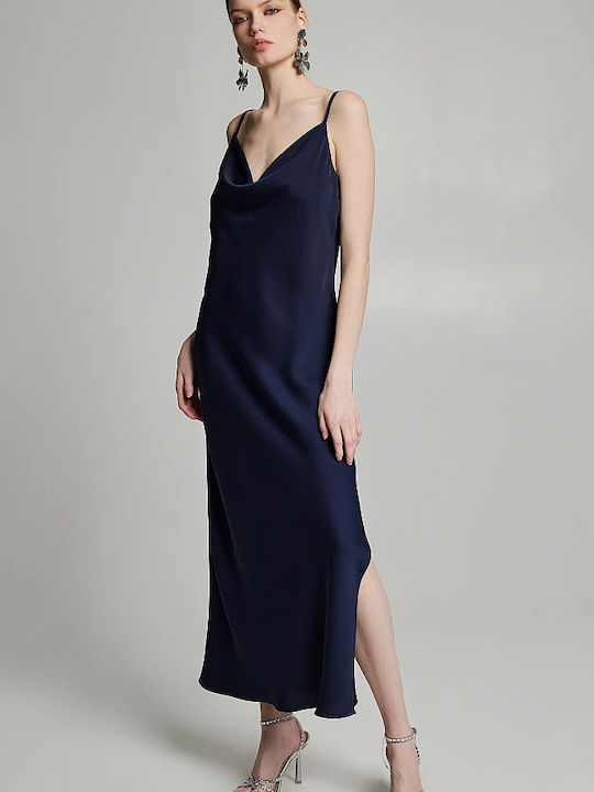 BSB Maxi Dress Draped with Slit Dark blue