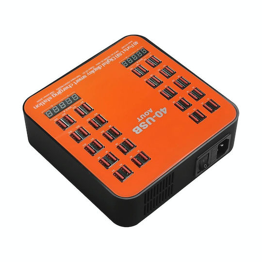 Jiageng Зарядна Станция с 40 USB-A Изходни Порта 200W Черна / Оранжева (WLX-840)