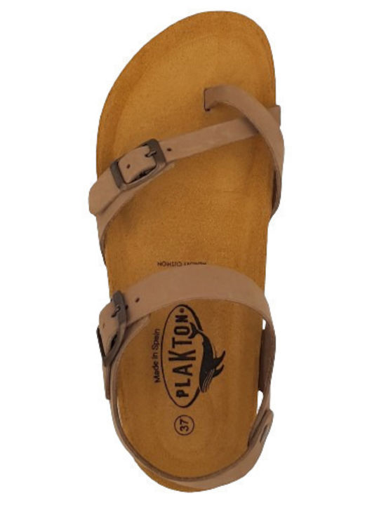 Leather Women's Flat Sandals Anatomic in Beige Color
