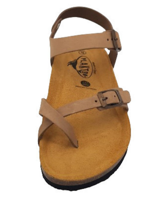 Leather Women's Flat Sandals Anatomic in Beige Color