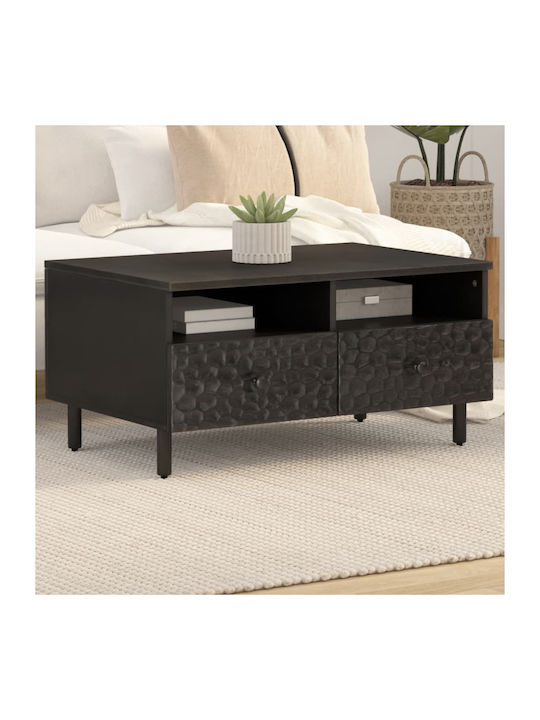 Rectangular Central Coffee Table Made of Solid Black Wood W80xD54xH40cm