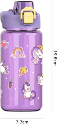 Tatu Moyo Kids Water Bottle Unicorn Plastic with Straw Purple 600ml