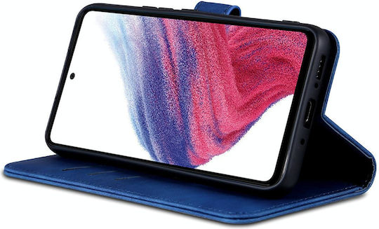5g Azns Skin Feel Calf Texture Buchen Sie Leder / Synthetisches Leder / Silikon Blau (Galaxy A55)