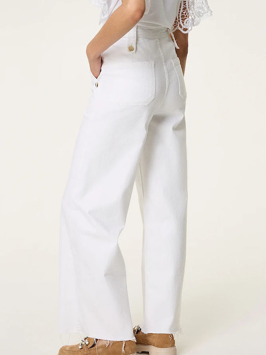 BSB High Waist Women's Jean Trousers in Regular Fit WHITE