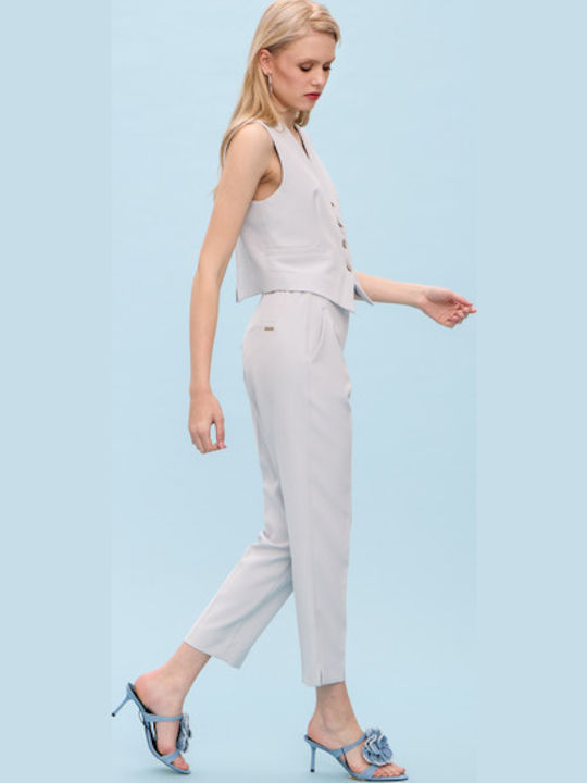 Women's Fabric Trousers with Elastic Coral