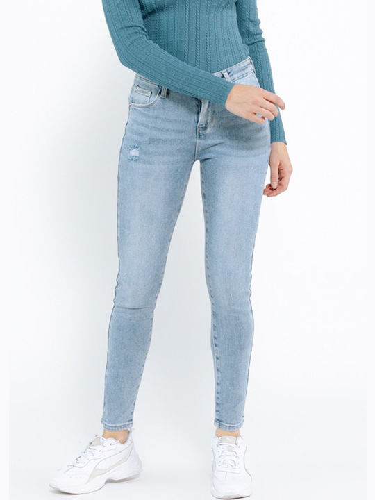 Cuca Γυναικείο Jean Παντελόνι Mid Rise Push Up σε Skinny Εφαρμογή Ξεβαμένο Μπλε