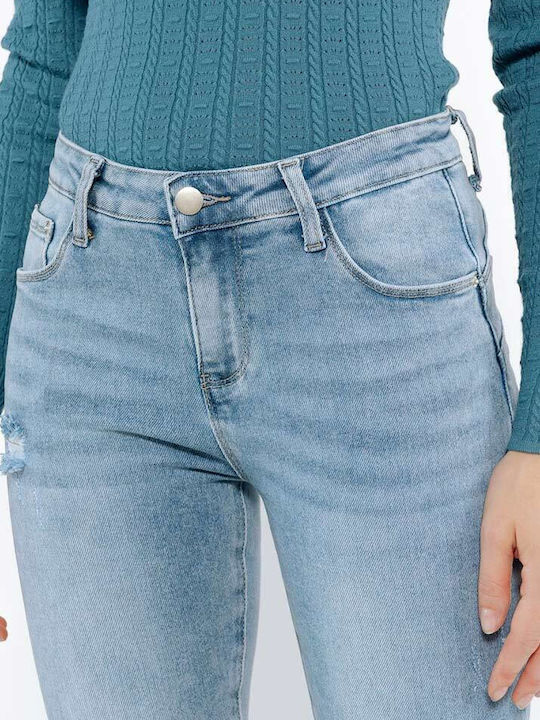 Γυναικείο Jean Παντελόνι Mid Rise Push Up σε Skinny Εφαρμογή Ξεβαμένο Μπλέ
