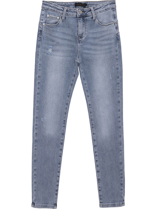Γυναικείο Jean Παντελόνι Mid Rise Push Up σε Skinny Εφαρμογή Ξεβαμένο Μπλέ