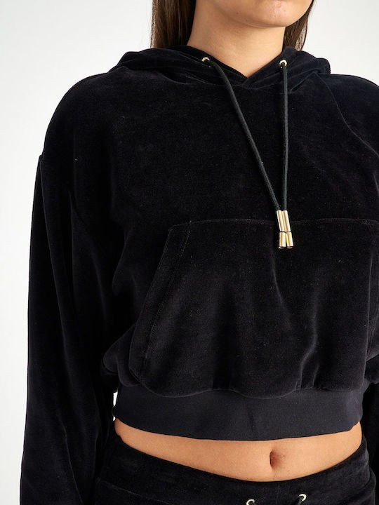 SugarFree Women's Hooded Velvet Sweatshirt BLACK