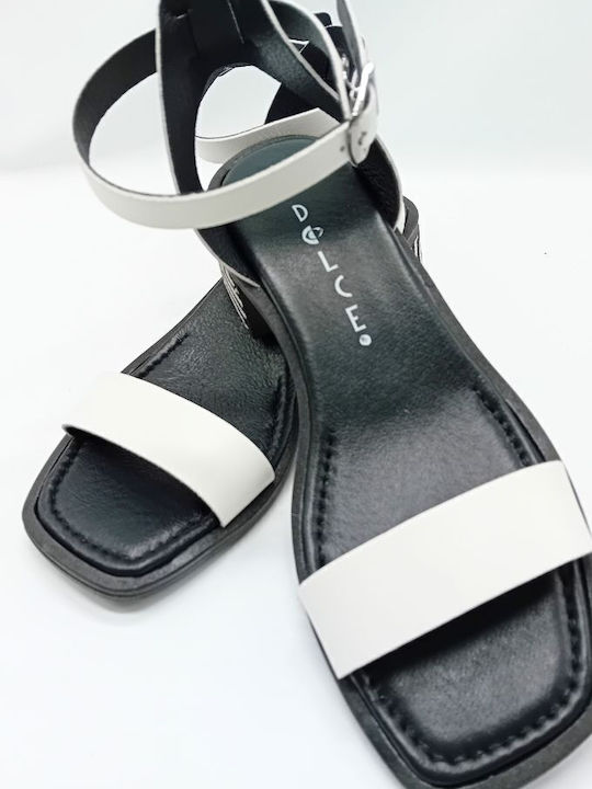 Dolce Anatomic Leather Women's Sandals White with Medium Heel