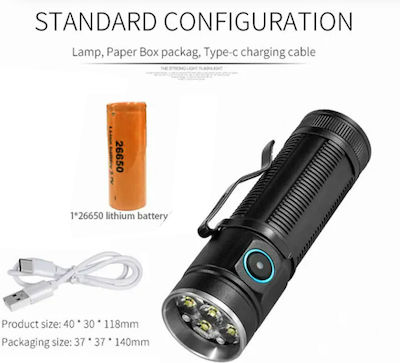 Rechargeable Flashlight LED Waterproof IPX8 with Maximum Brightness 5000lm