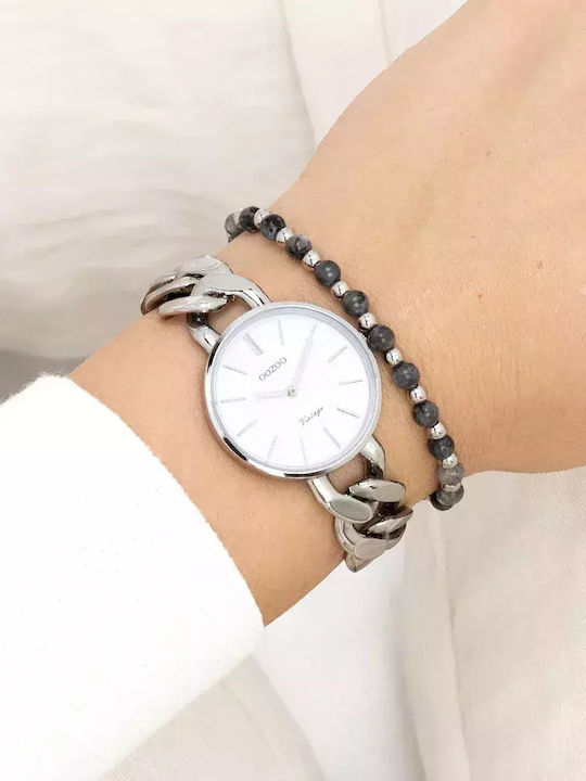 Oozoo Vintage Womens Watch 32mm Battery With Silver White Steel Bracelet