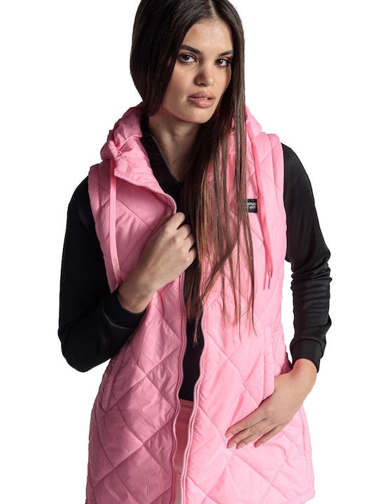 Devergo Kurz Damen Ärmellos Puffer Jacke für Winter Pink