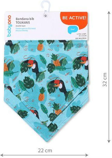 Babyono Toucans Bandana Fabric Baby Bibs with Button 2 Pieces