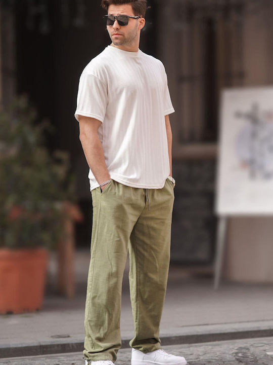 madmext Men's Trousers in Straight Line Haki