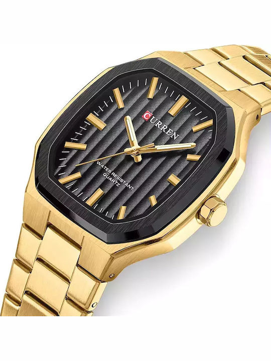 Curren Ανδρικό Ρολόι 37mm Μπαταρίας με Χρυσό Μεταλλικό Μπρασελέ