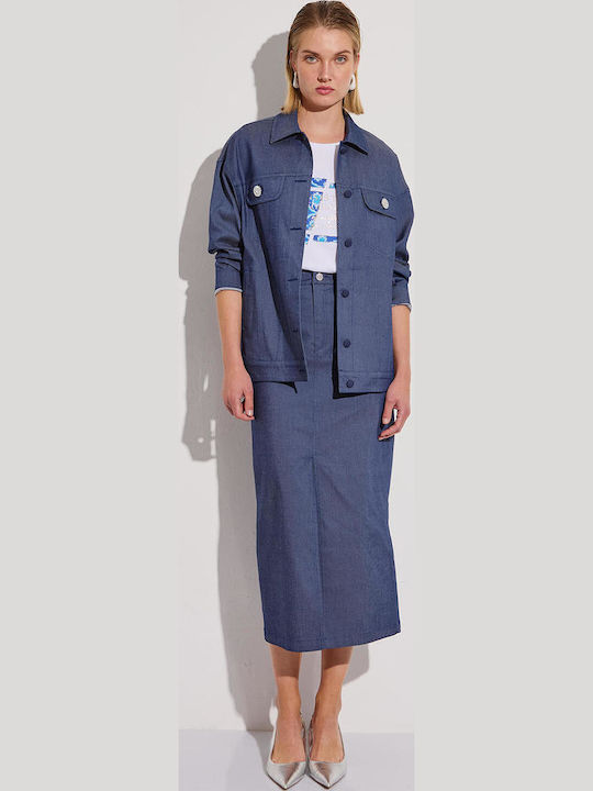 Denim Midi Skirt Blue