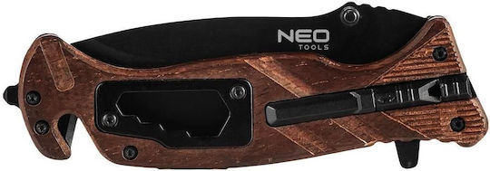 Neo Tools Нож Survival с механизъм за заключване Кафяв