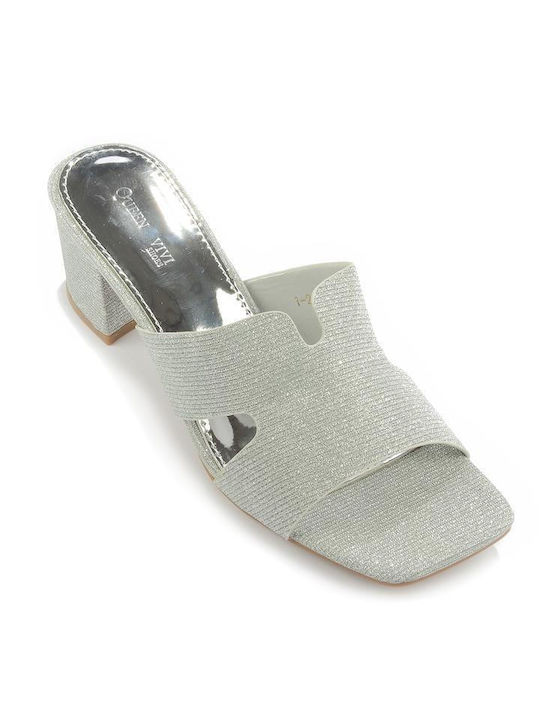 Fshoes Mules mit Absatz in Silber Farbe