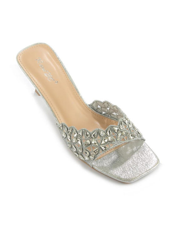 Fshoes Thin Heel Mules Silver