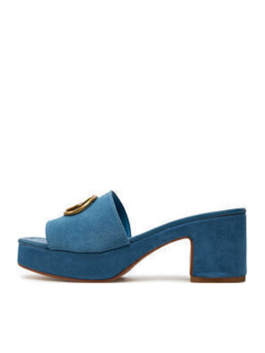 Suede Mule cu Gros cu gleznă înaltă Toc în Culoare Albastru