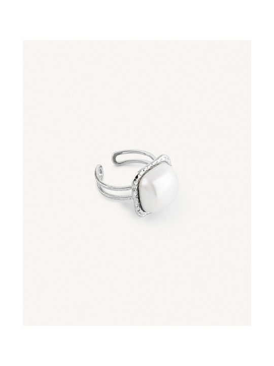 StanStefan Women's Steel Ring with Pearl