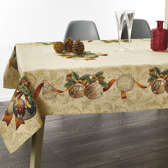 Whitegg Christmas Tablecloth Fabric Beige L180xW140cm.