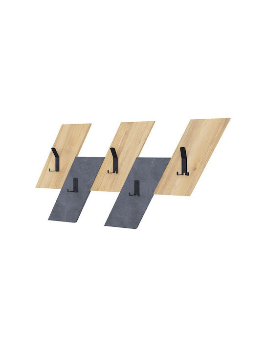 Megapap Antique Wall Hanger Livy Wooden 6 Hooks Gray 75.2x1.8cm