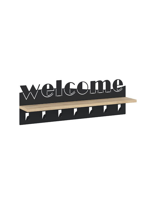 Megapap Κρεμάστρα Τοίχου Welcome Ξύλινη 6 Θέσεων Μαύρη 86x29x15.2cm