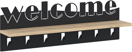 Megapap Wall Hanger Welcome Wooden 6-Hook Black 86x29x15.2cm