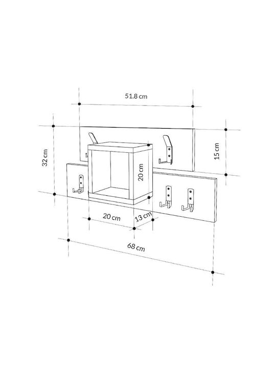 Megapap Wall Hanger Lumina Wooden 12 Hooks Gray GP037-0212 68x32x14.8cm