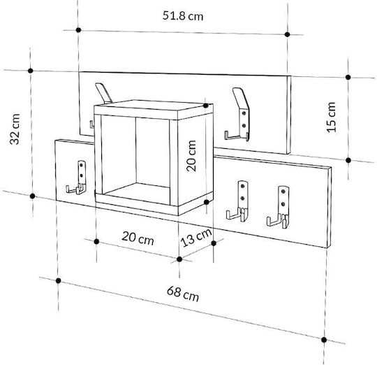 Megapap Κρεμάστρα Τοίχου Lumina Ξύλινη 12 Θέσεων Γκρι 68x32x14.8cm